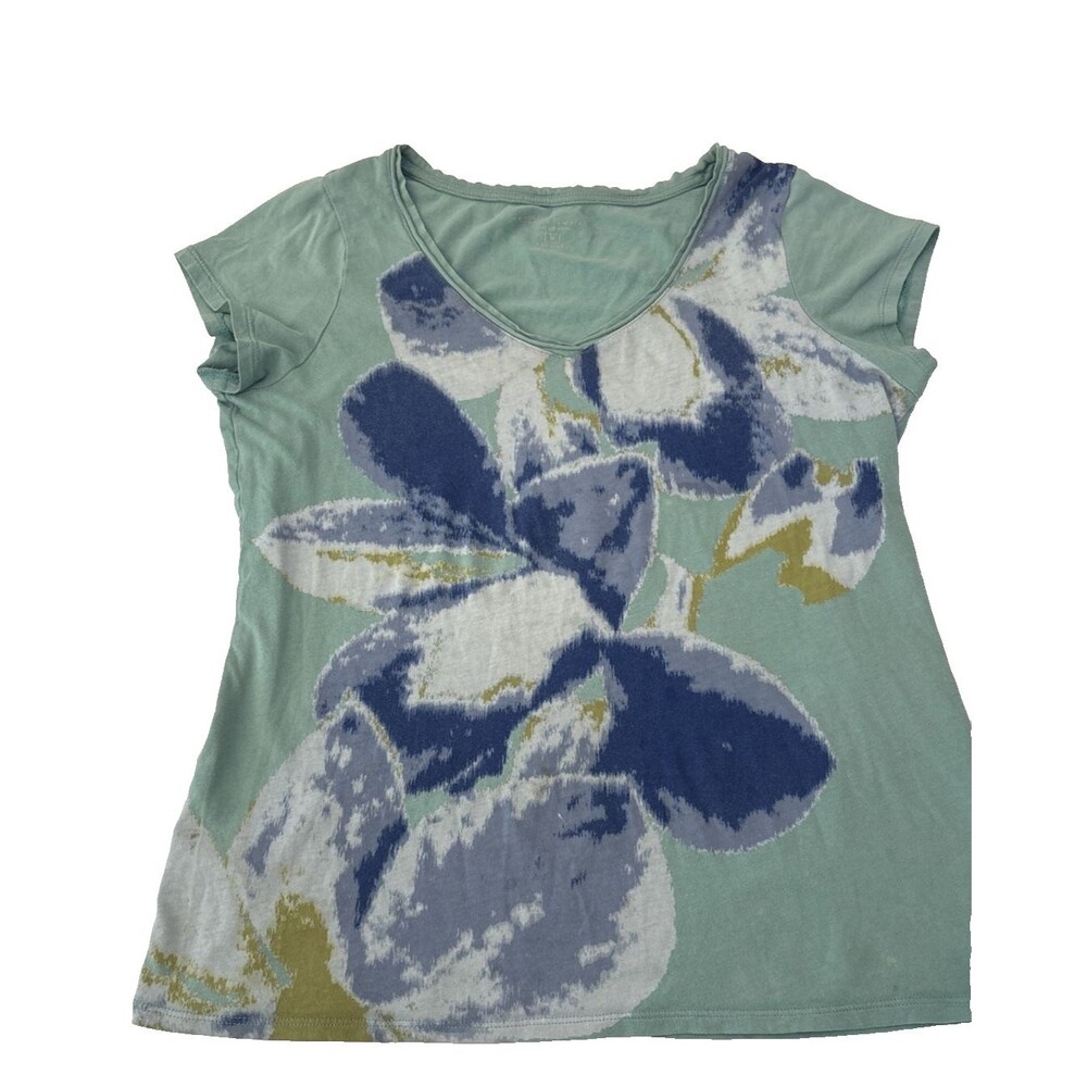 Eddie Bauer Women’s Short Sleeve Tee Shirt Green Blue Size Medium M